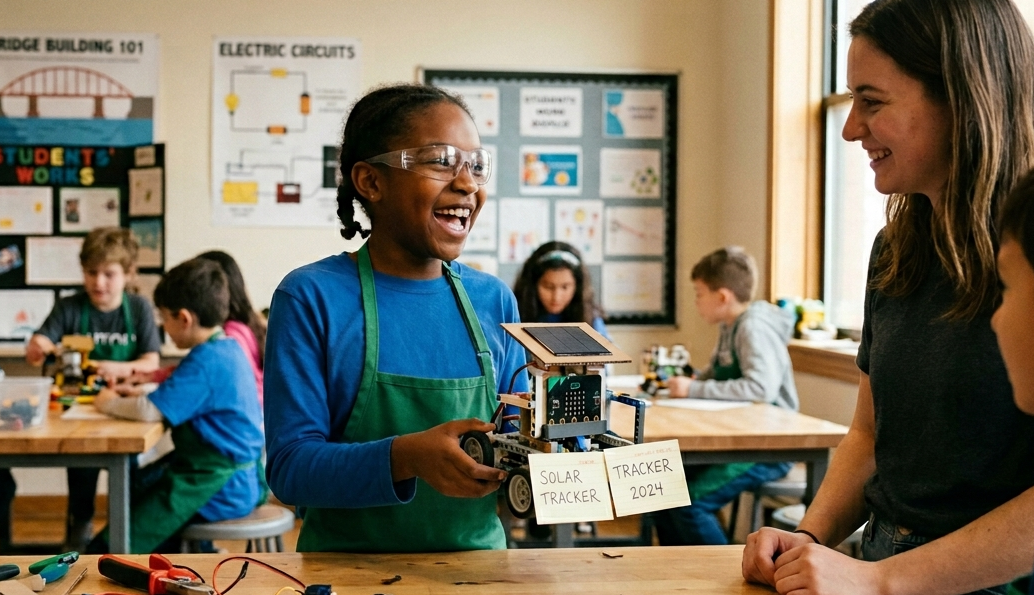A student wiring a custom electronics build in an engineering session